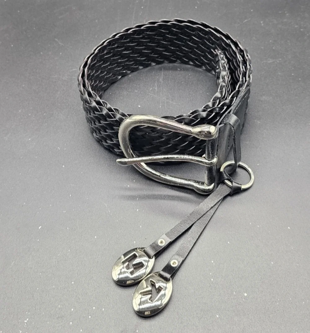 Michael Kors Leather Woven Belt Medium Silver Buckle 553633